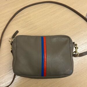 MIDI Sac | Clare V. Taupe Mousse with Cobalt and Poppy Napa Inlaid stripes